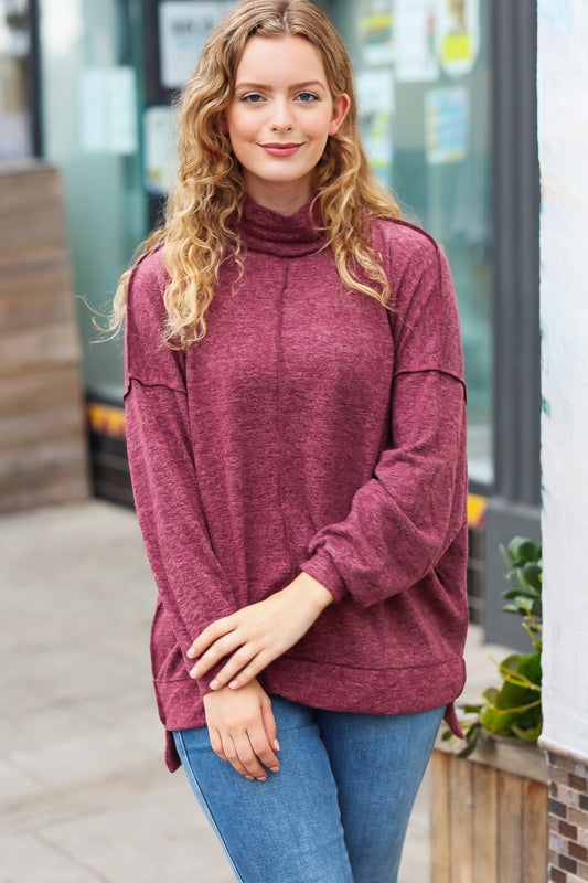 The Latest Edition Burgundy Brushed Mélange Mock Neck Sweater