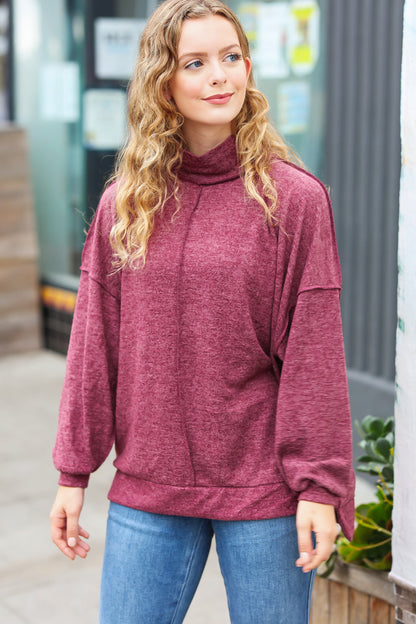 The Latest Edition Burgundy Brushed Mélange Mock Neck Sweater