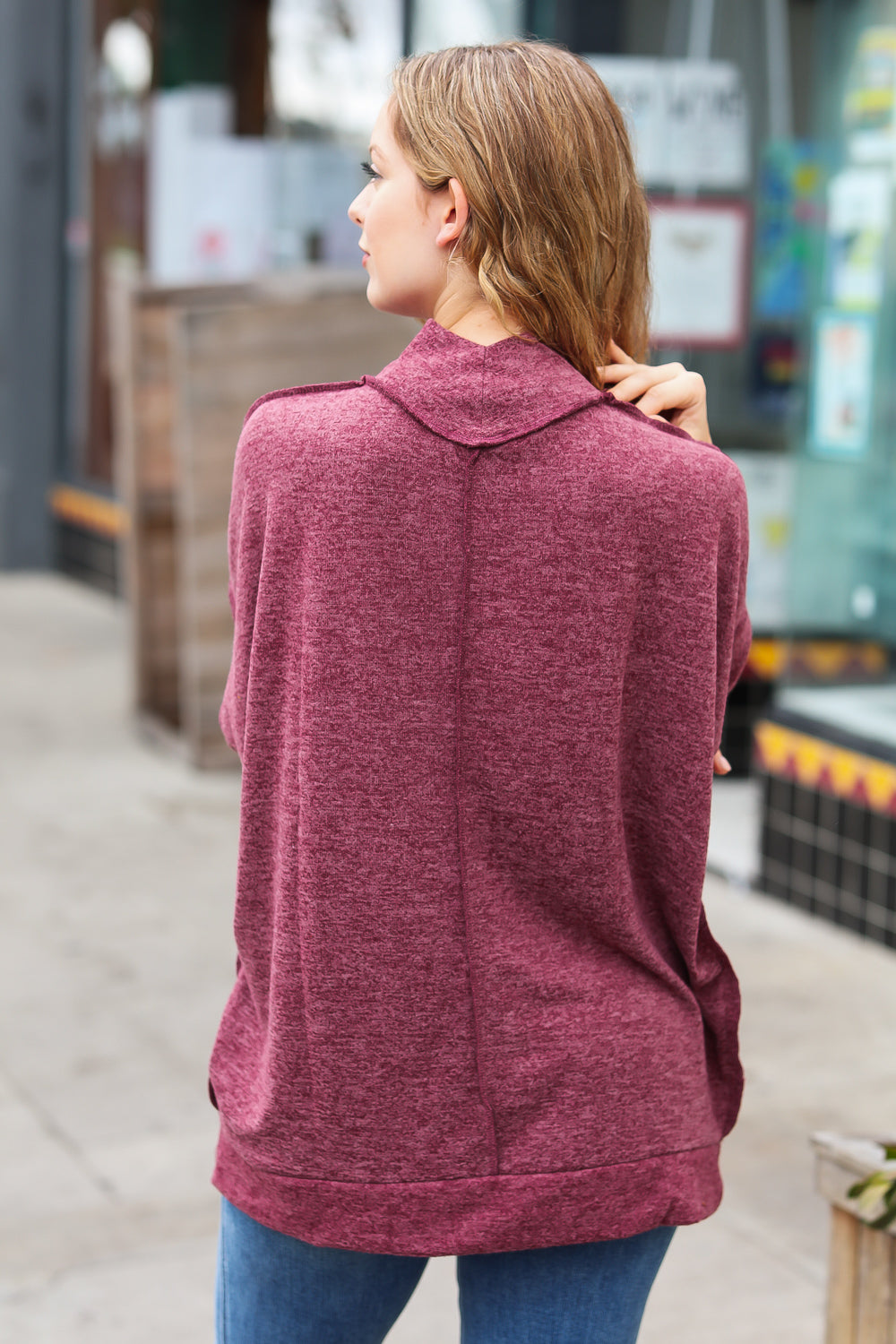 The Latest Edition Burgundy Brushed Mélange Mock Neck Sweater