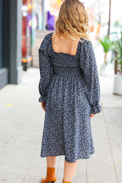 Keep You Close Black Smocking Ditsy Floral Woven Dress