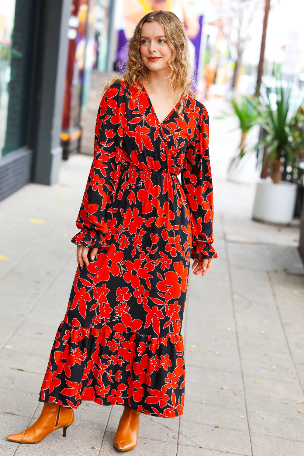 It's A Match Black & Rust Floral Surplice Maxi Dress