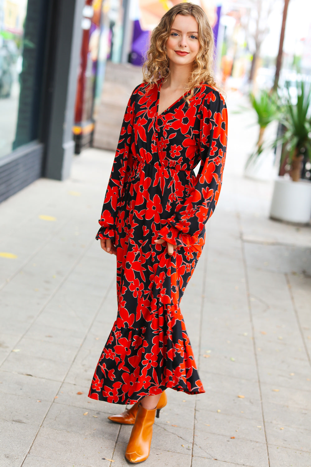 It's A Match Black & Rust Floral Surplice Maxi Dress