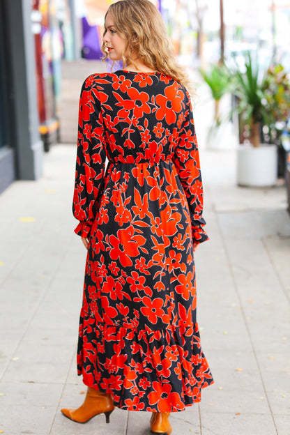 It's A Match Black & Rust Floral Surplice Maxi Dress