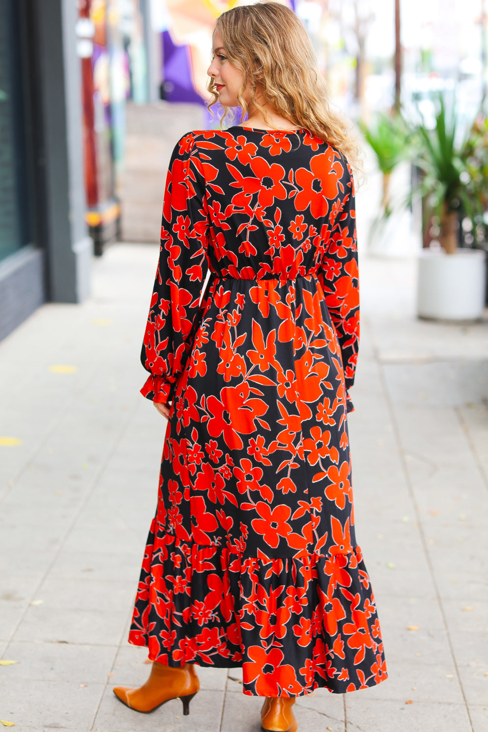 It's A Match Black & Rust Floral Surplice Maxi Dress