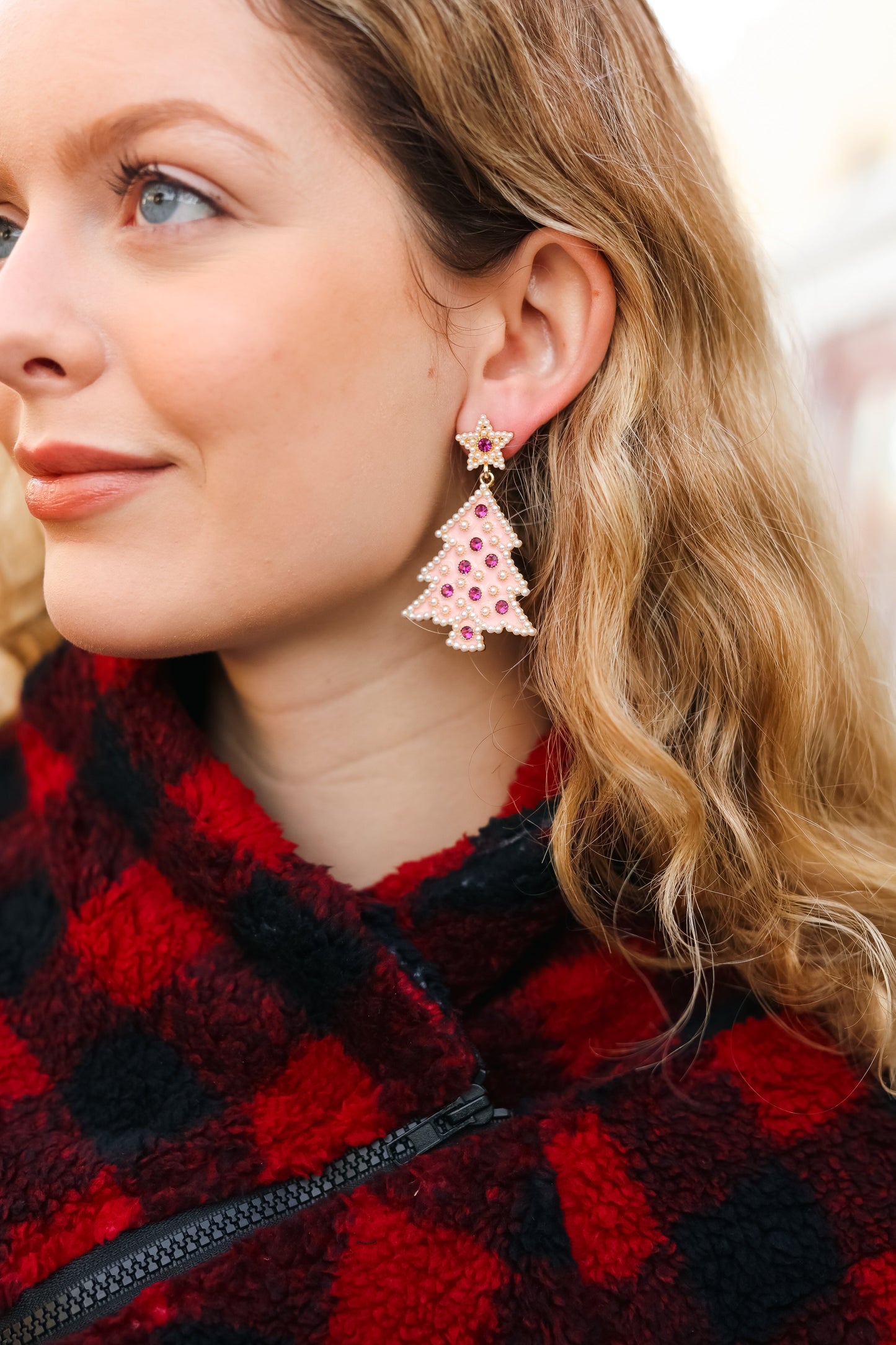 Blush Christmas Tree Rhinestone Metal Dangle Earring