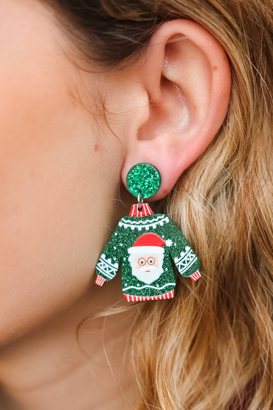 Green Acrylic Santa Dangle Earrings