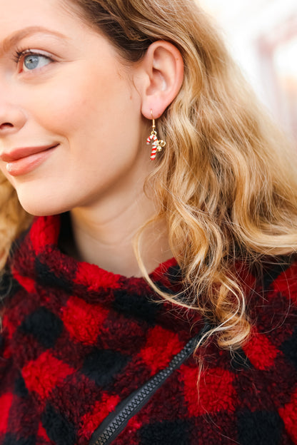 Candy Cane Metal Dangle Earrings