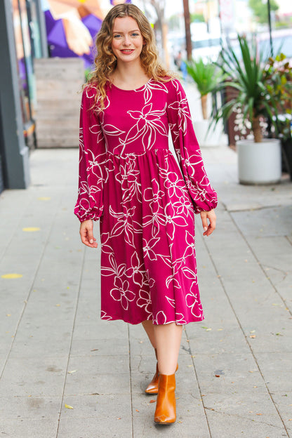 Sangria Fit & Flare Floral Print Midi Dress