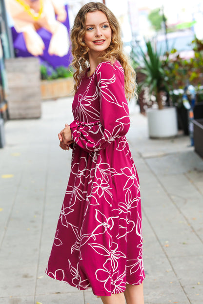 Sangria Fit & Flare Floral Print Midi Dress