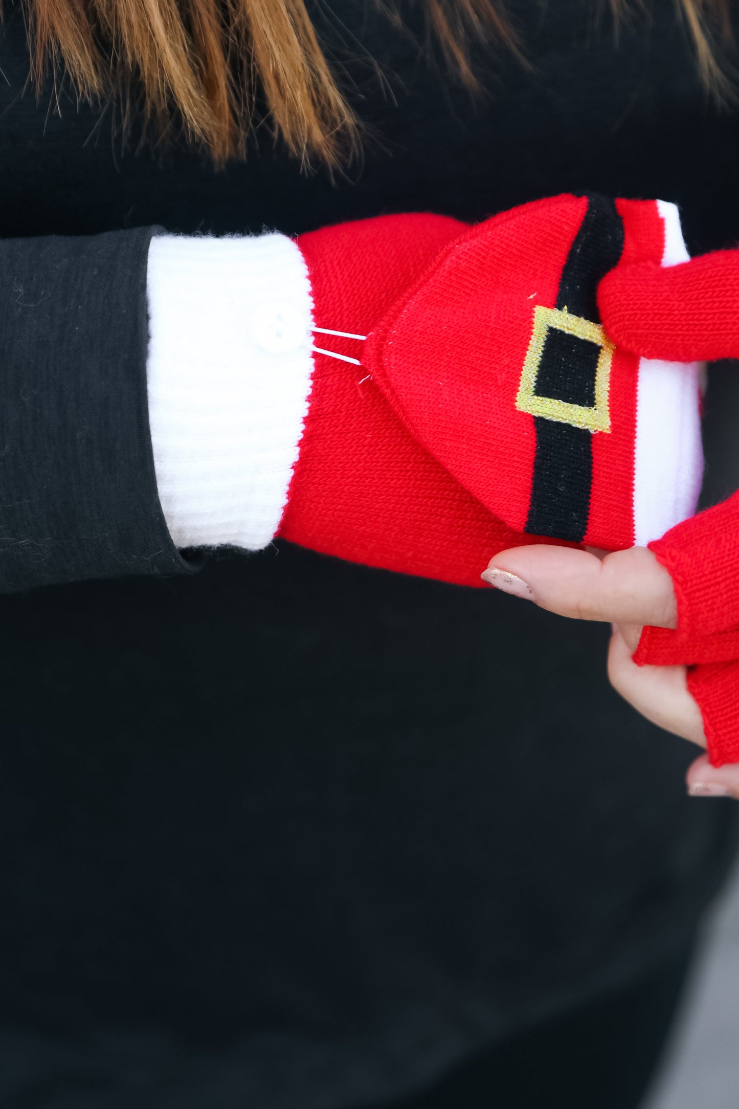 Santa Suit Fingerless Gloves with Convertible Mittens