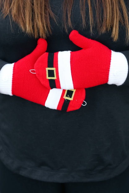 Santa Suit Fingerless Gloves with Convertible Mittens