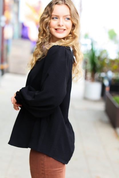 Feeling Bold Black Banded V Neck Smocked Top