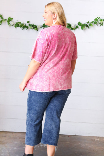 Rose Cotton Wash Short Sleeve Crew Neck Top