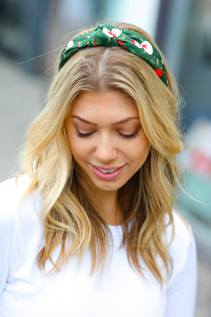 Green Snowman Christmas Top Knot Headband