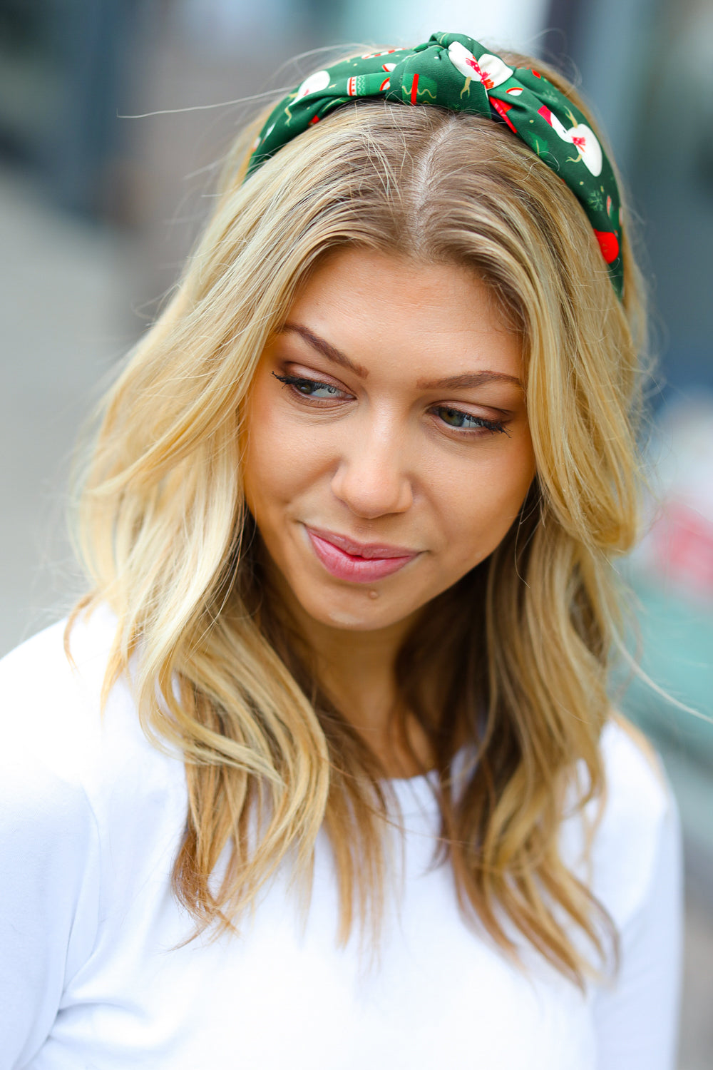 Green Snowman Christmas Top Knot Headband