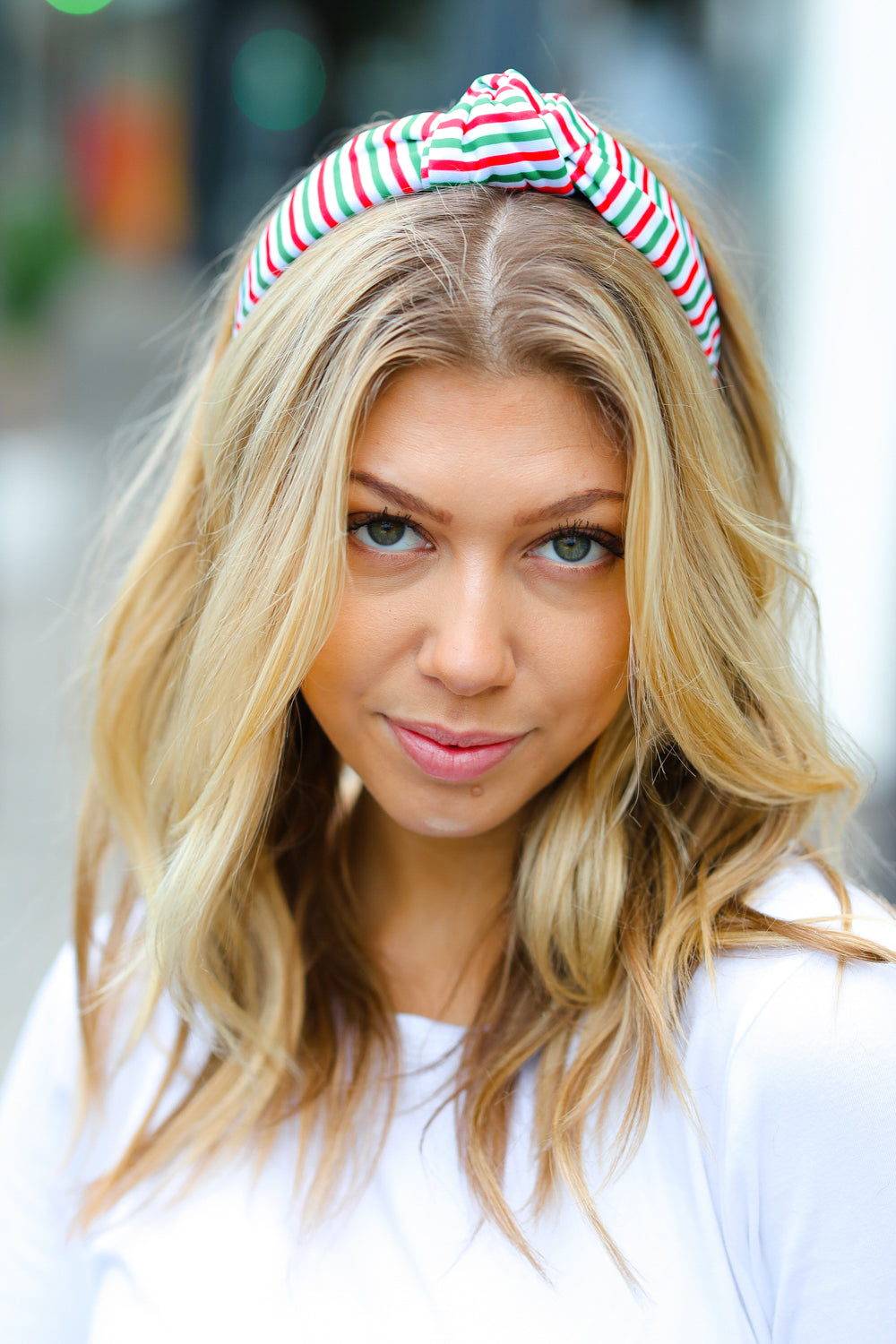 Green/Red Christmas Stripe Top Knot Headband