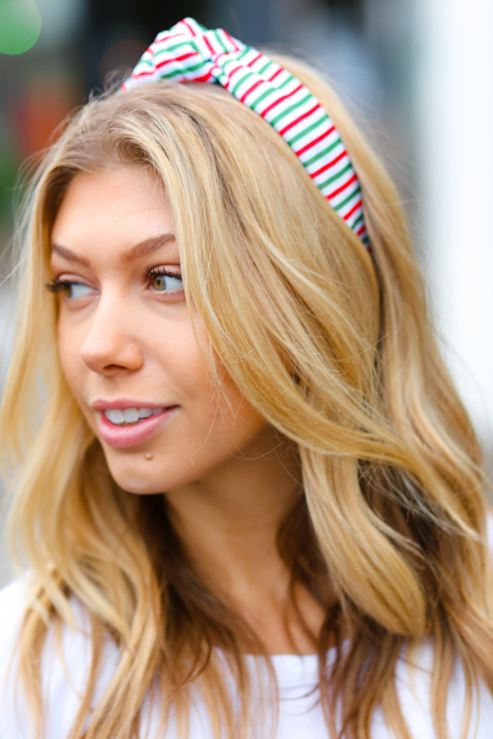 Green/Red Christmas Stripe Top Knot Headband