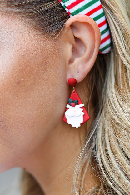 Red Santa Triangle Clay Dangle Earrings