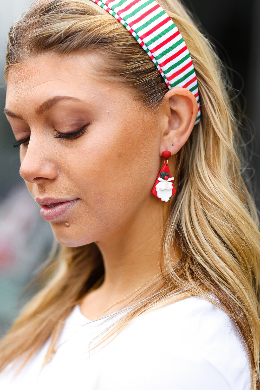 Red Santa Triangle Clay Dangle Earrings