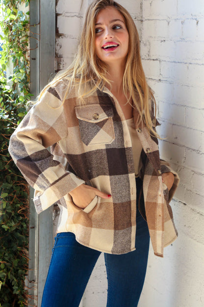 Brown & Black Plaid Jacket with Side Pockets