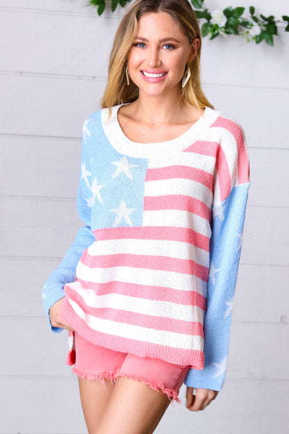 Stars & Stripes Patriotic Hi Lo Oversized Sweater