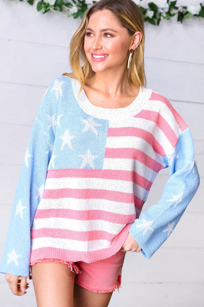 Stars & Stripes Patriotic Hi Lo Oversized Sweater