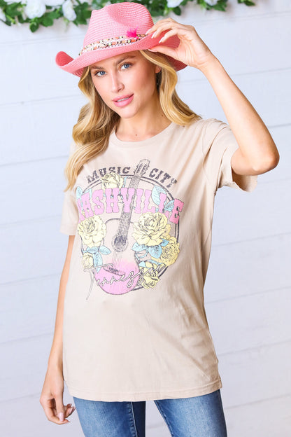 Tan Cotton NASHVILLE Graphic Tee