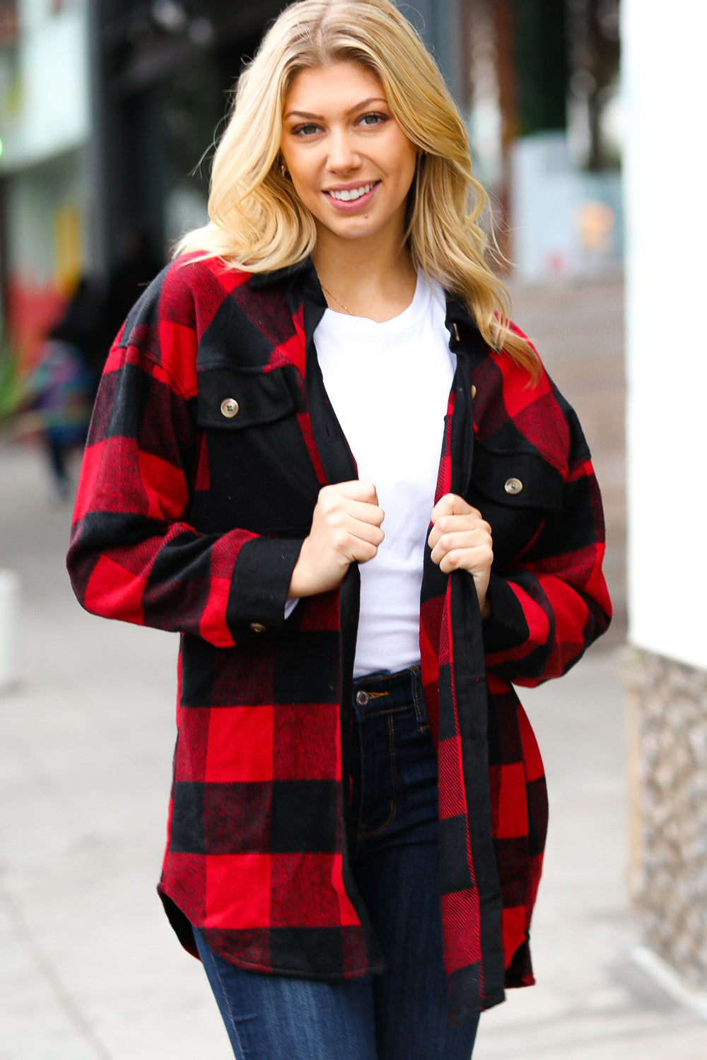 Holiday Red Flannel Plaid Button Down Shacket