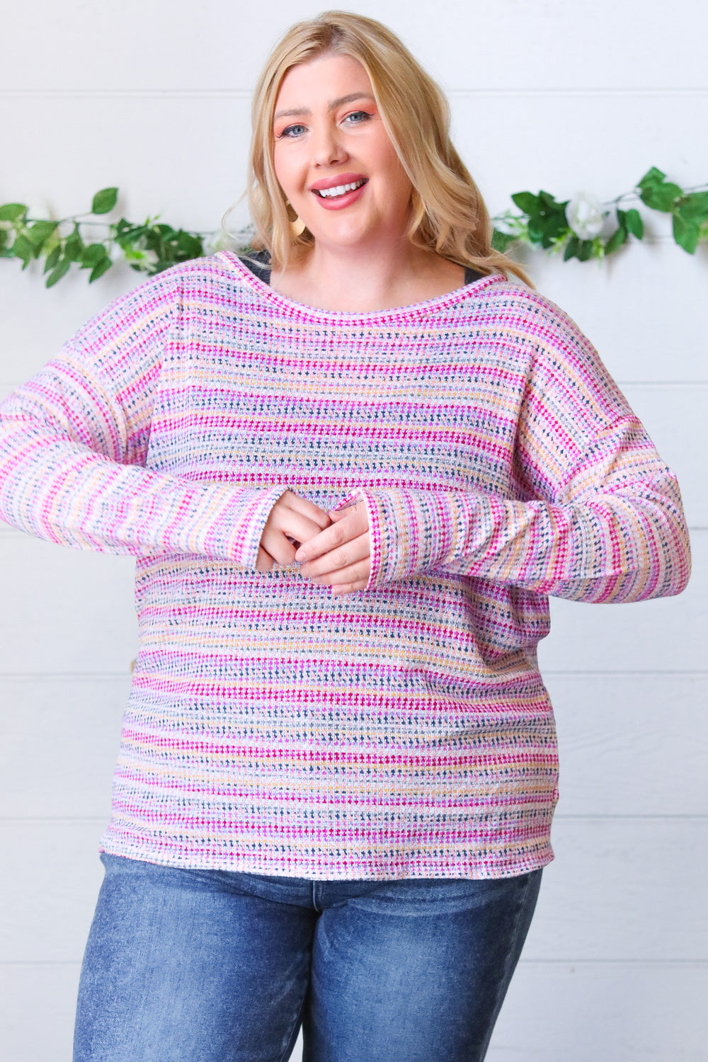 Lilac & Fuchsia Textured Vintage Stripe Top