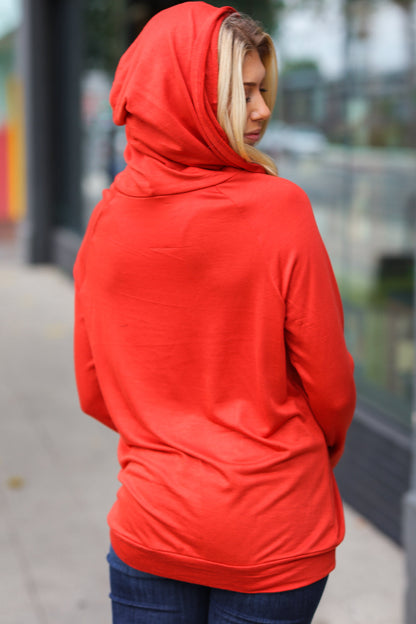 Orange Jack-O-Lantern French Terry Thumb Hole Double Hoodie