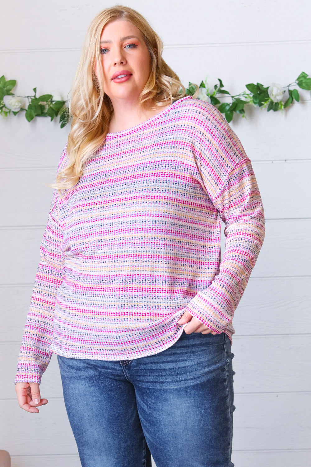 Lilac & Fuchsia Textured Vintage Stripe Top