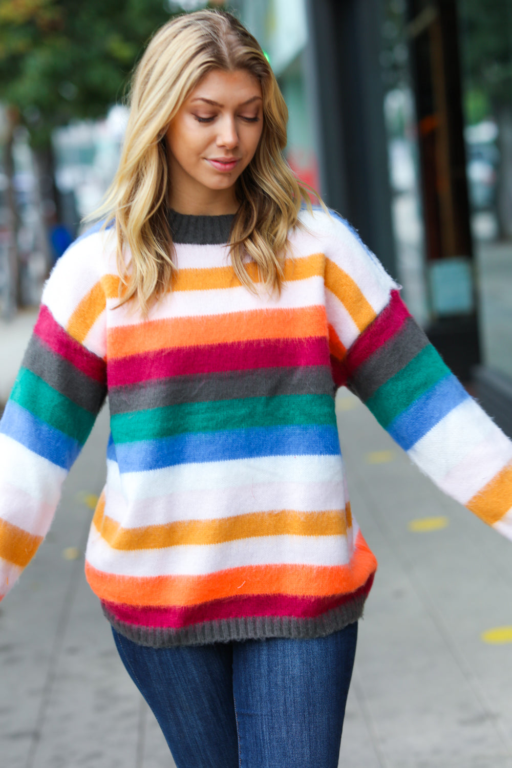 Embrace The Day Multicolor Stripe Soft Knit Oversized Sweater