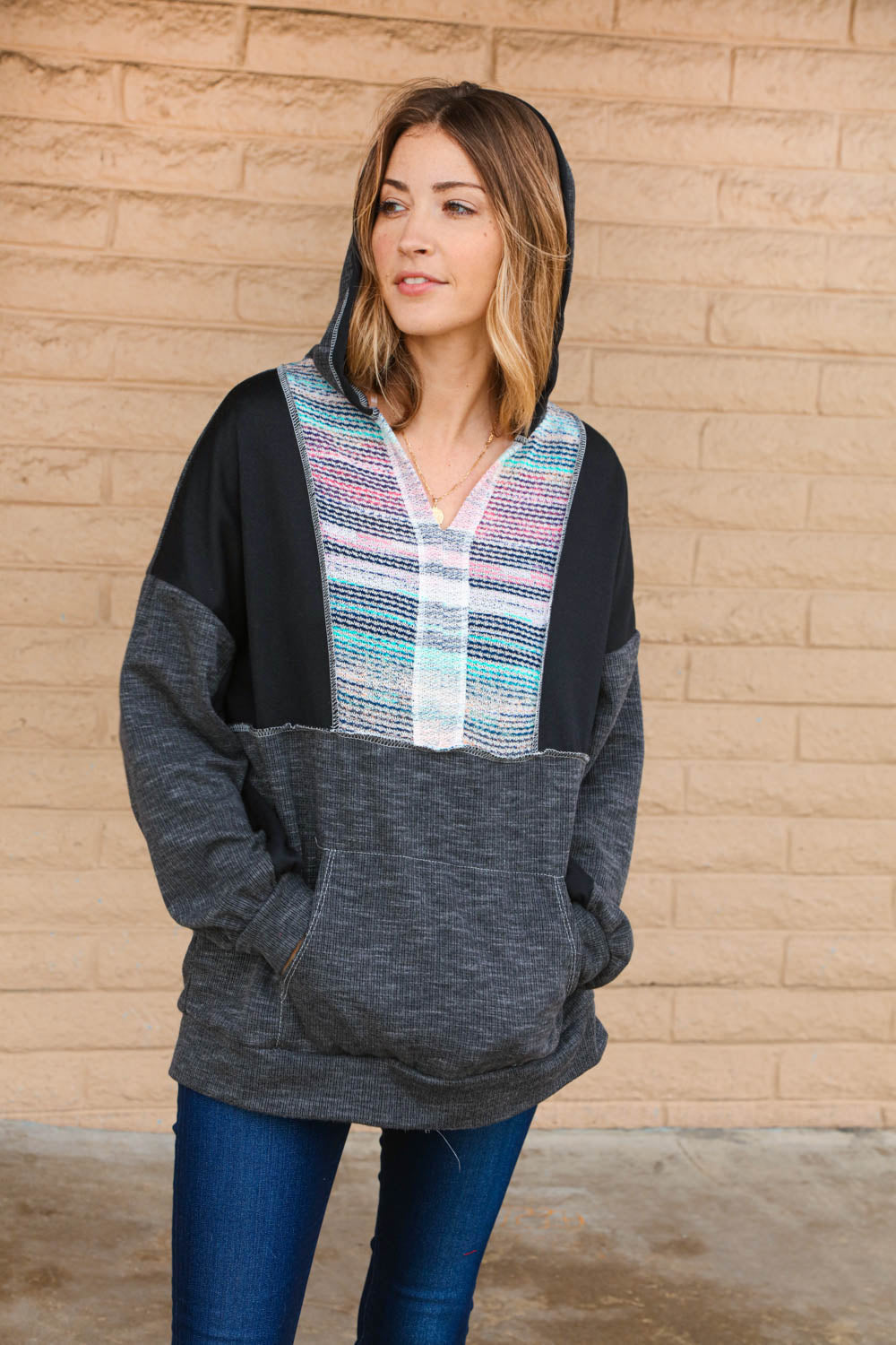 Thermal Multi Color Vintage Print Out Seam Hoodie