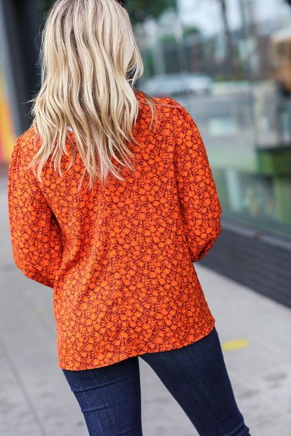 Thinking Of You Rust Ditzy Floral Frill Neck Top