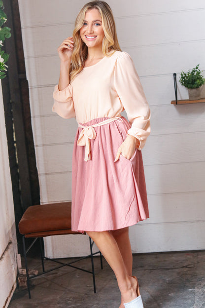 Mauve & Peach Twofer Pleated Skirt Dress