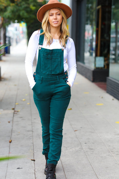 Feeling The Love Teal High Waist Denim Double Cuff Overalls