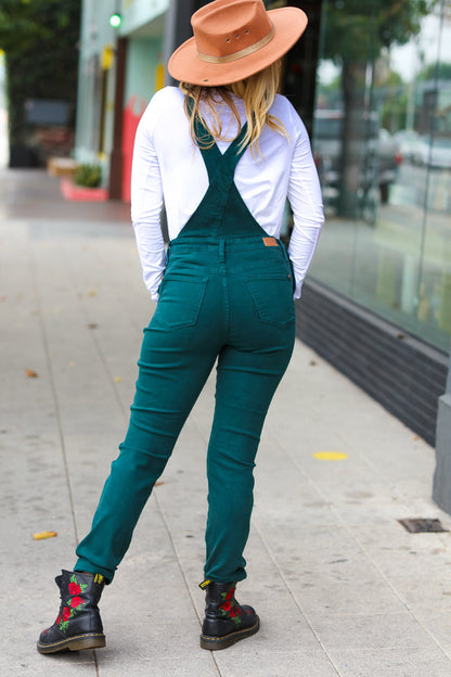 Feeling The Love Teal High Waist Denim Double Cuff Overalls