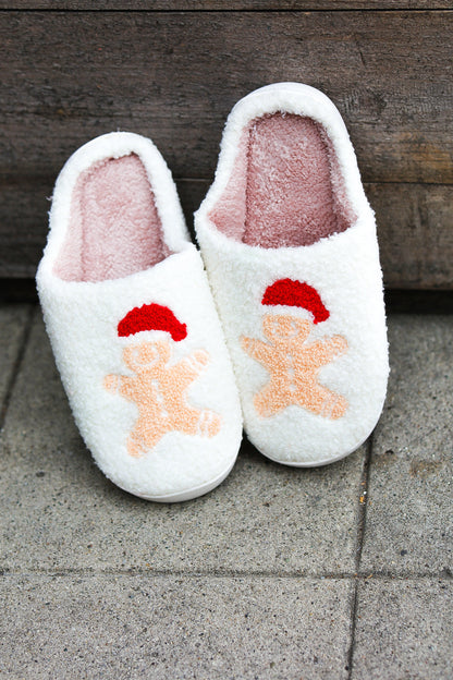 Holiday Gingerbread Print Fleece Slippers