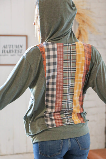 Moss Multi-Plaid French Terry Pocketed Hoodie