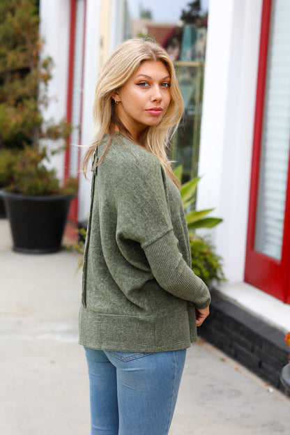 Weekend Ready Olive Melange Hacci Dolman Sweater