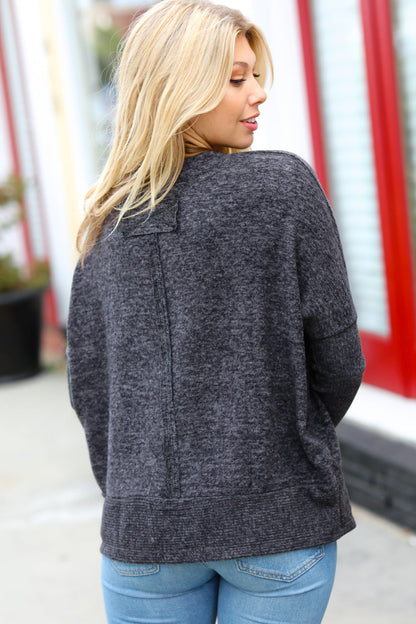 Weekend Ready Charcoal Melange Hacci Dolman Sweater