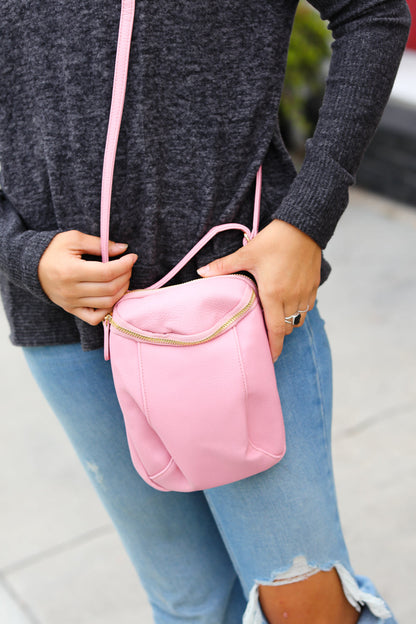 Pink Vegan Leather Small Cross Body Bag