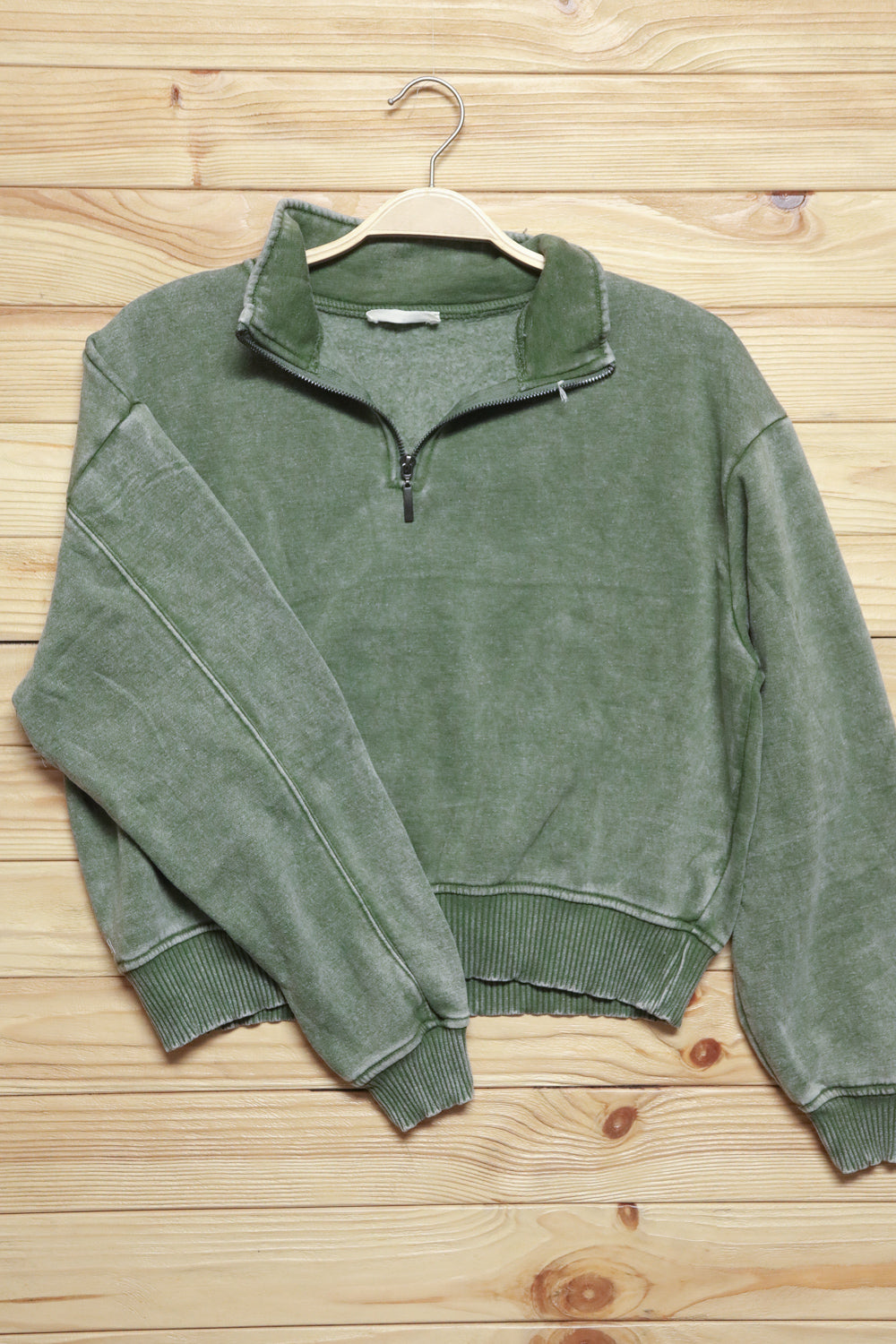 Olive Half Zip Cropped Pullover Sweater