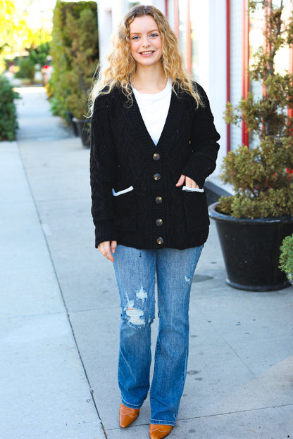 You've Got It Black Button Down Boyfriend Cardigan