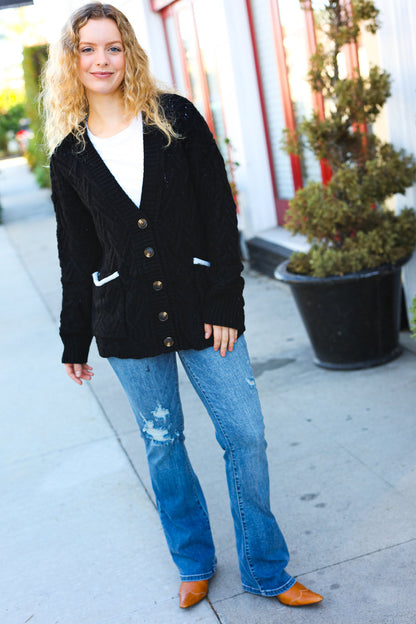 You've Got It Black Button Down Boyfriend Cardigan