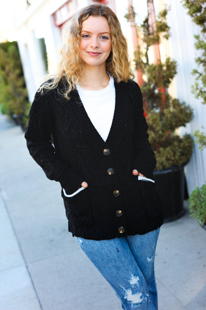 You've Got It Black Button Down Boyfriend Cardigan