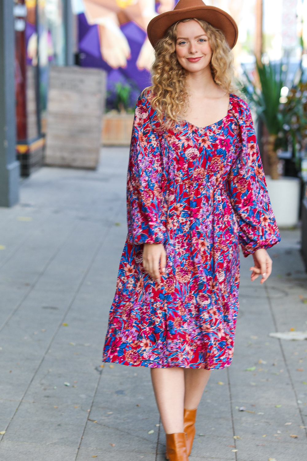 Take The Leap Magenta Floral Print Midi Dress