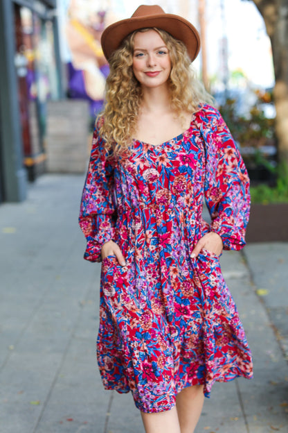 Take The Leap Magenta Floral Print Midi Dress