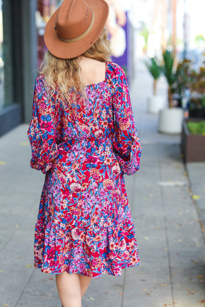 Take The Leap Magenta Floral Print Midi Dress