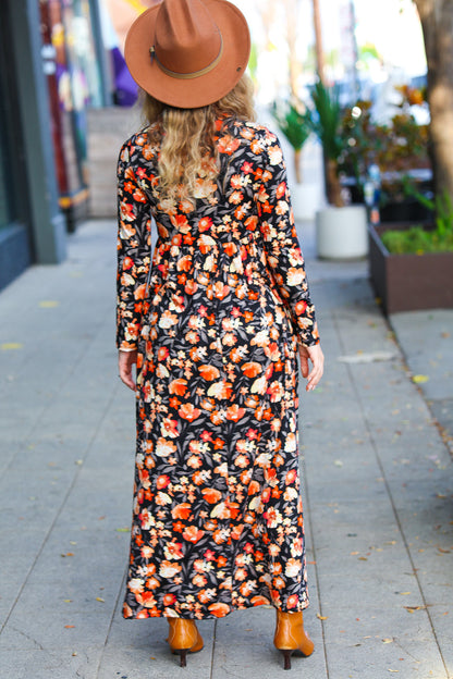 Diva Days Black Floral Long Sleeve Maxi Dress